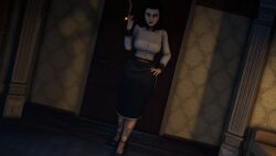 3d big_breasts bioshock bioshock_infinite black_hair blue_eyes breasts burial_at_sea busty cigarette dinoboy555 elizabeth_comstock elizabeth_comstock_(burial_at_sea) female female_focus hourglass_figure large_breasts long_hair makeup pale-skinned_female pale_skin tagme wide_hips