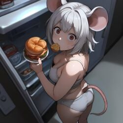 1girls absurd_res adorable ai_generated animal_ears female female_focus food food_in_mouth hi_res looking_at_viewer mouse mouse_ears mouse_girl mouse_tail nicholascs original solo solo_female white_hair