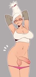 1futa 1futanari 2024 2d 2d_(artwork) ayase_seiko balls big_breasts bottomless breasts clothed clothing dandadan dross futa_only futanari glasses gloves penis solo solo_futa tagme white_hair