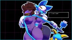 abs absurd_res anthro big_breasts blue_body bondage bondage bound breasts cryptiacurves deltarune dinosaur dominant dominant_female duo felid female freckles happy hi_res male male/female mammal muscular muscular_female prehistoric_species purple_body reptile rope rope_around_neck scalie simple_background speech_bubble susie_(deltarune) tasque_manager thick_thighs touching_chest uncomfortable undertale_(series) virtual_reality wolfyxcharged00 worried_face yellow_eyes