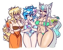 3girls animal_ears arrabbiatahoe big_breasts blonde_hair blue_hair breasts grey_hair huge_breasts indie_virtual_youtuber virtual_youtuber white_background