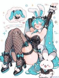 1girls big_breasts blue_hair bunny_ears bunny_girl bunny_tail bunnysuit green_hair hatsune_miku huge_breasts huge_thighs long_hair ribbon smile thighs twintails vocaloid