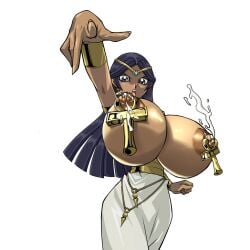 big_breasts bimbo black_hair breasts dark-skinned_female dark_skin gigantic_breasts huge_breasts huge_nipples hyper_breasts ishizu_ishtar isis_ishtar lactation large_breasts long_hair milk nipple_piercing nipples piercing rochestedorm topless yu-gi-oh! yu-gi-oh!_duel_monsters