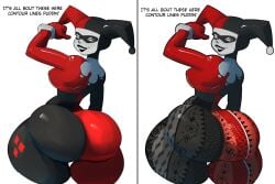 1girls ass batman_(series) big_ass bottom_heavy bubble_butt clothing dand_u dat_ass dc dc_comics detective_comics dialogue english_text fat_ass female female_only flare_pants forbidden_pants half-closed_eyes harley_quinn harley_quinn_(classic) huge_ass large_ass looking_at_viewer looking_back makeup massive_ass pants smile solo talking_to_viewer text thick_ass thick_thighs thunder_thighs twitter_link white_background wide_hips