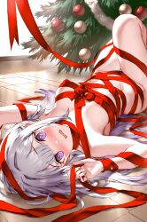 absurd_res ai_generated christmas emilia_(re:zero) gift half_naked medium_breasts ministro raped re:zero_kara_hajimeru_isekai_seikatsu red_ribbon ribbon ribbon_bondage ribbons tree visible_nipples wrapped