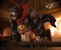 absurd_res anthro blizzard_entertainment canid female hi_res human humanoid male male/female mammal unknown_artist warcraft werecanid werecreature worgen