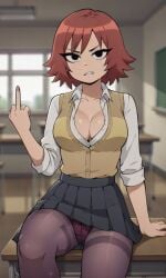 ai_generated ass bigmic145 black_eyes breasts bully cleavage female female_only freckles freckles_on_face gyaru kim_pine medium_breasts netflix panties pantyhose pantyshot red_hair school_uniform schoolgirl scott_pilgrim scott_pilgrim_takes_off solo solo_female