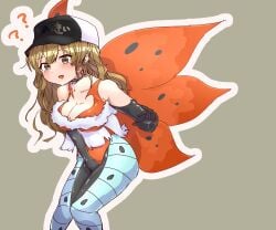 ? blush boob_window breasts cosplay d4dj hat light_green_leaf pokemon pokemon_(species) pokemon_bw tears volcarona yamate_kyouko