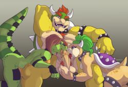 2014 balls bowser buibuiboota fellatio female group group_sex horn koopa male mario_(series) nintendo nipples one_eye_closed oral oral_sex penis scalie sex shell spikes threesome video_games