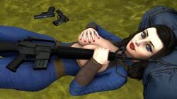 3d big_breasts bioshock bioshock_infinite blue_eyes breasts burial_at_sea busty casual clothing cosplay elizabeth_comstock elizabeth_comstock_(burial_at_sea) fallout female female_focus female_only firearm handgun hourglass_figure human long_hair pale_skin pinup pinup_pose pose posing rifle sceptersfm tagme vault_dweller vault_girl vault_suit weapon wide_hips