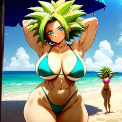 1girls ai_generated ass beach big_ass bikini dragon_ball dragon_ball_super kefla male/female