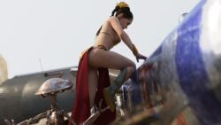 1girls 3d alexbridger belly_dancer belly_dancer_outfit boots braided_hair brown_hair enslaved_royal harem_girl harem_outfit loincloth long_hair medium_breasts podracing princess_leia_organa slave slave_bikini slave_collar slave_leia slave_outfit slavegirl star_wars tatooine