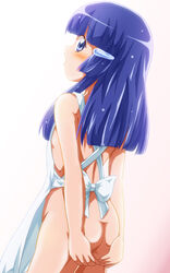 aoki_reika apron ass blue_eyes blue_hair blush female flat_chest long_hair naked_apron precure pretty_cure shishinon smile_precure