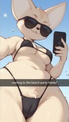 1female aggretsuko ai_assisted ai_generated anthro beach bikini cameltoe curvy_female female female_only fenneko furry looking_at_viewer pussy_bulge selfie snapchat sunglasses sunny thighs tight_bikini tiny_bikini underboob voyeur