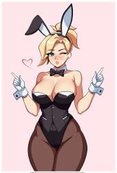 blonde_hair blue_eyes breasts female female_only mercy mercy_(overwatch) one_eye_closed overwatch solo woomy1010