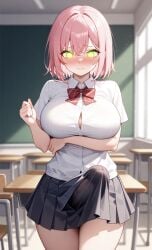 1futa ai_generated blush bulge futanari huge_breasts huge_cock pink_hair school_uniform schoolgirl zynai