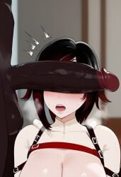 ai_generated big_penis civitai dark-skinned_male penis_awe ruby_rose rwby sweat sweatdrop whisperinggale