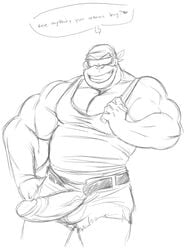 1boy biceps big_penis clothing donkey_kong_(series) funky_kong gorilla male male_only mammal monochrome muscles nintendo penis primate sketch smile solo staticlustdemons video_games wuffinarts