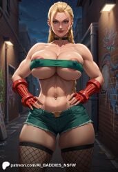 ai_assisted ai_baddies ai_generated ai_hands alley alleyway areola areolae ass belly_button big_breasts big_breasts blonde_female blonde_hair blonde_hair blonde_hair_female breasts cammy_white cammy_white_(cosplay) cammy_white_(street_fighter_6) choker city city_background collar commission curvy curvy_female curvy_figure curvy_hips denim_shorts drawn earrings fishnet_legwear fishnet_stockings fishnets fit_female hand_on_hip high_resolution highres hoop_earrings hoop_earrings_oversized huge_breasts large_breasts light-skinned_female light_skin long_hair massive_breasts moon naval_piercing night nipples patreon patreon_logo patreon_url patreon_username slutty_clothing slutty_outfit street_fighter street_fighter_6 street_fighter_v thick_thighs thighs tubetop urban voluptuous voluptuous_female