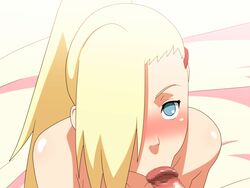 1girls blonde_hair blue_eyes blush censored fellatio female hair_over_one_eye human ino_yamanaka kh-fullhouse long_hair male naruto oral penis ponytail straight tied_hair