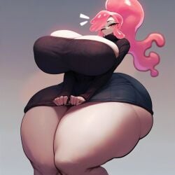 ai_generated black_sweater pale_skin pink_hair pony_diffusion_xl ruhari ruhari_(human_form) slime_girl sweater