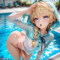 aether_(genshin_impact) ai ai_generated ass ass_focus balls big_penis blonde_hair blue_eyes cum femboy fingering fingering_self fingers_in_ass gay genitals genshin_impact hentai highres hoyoverse looking_at_viewer male massive_penis partially_clothed pool solo solo_focus swimsuit swimwear uncensored userzon video_game_character video_games yaoi