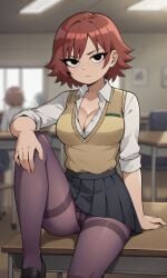 ai_generated ass bigmic145 black_eyes breasts bully cleavage female female_only freckles freckles_on_face gyaru kim_pine medium_breasts netflix panties pantyhose pantyshot red_hair school_uniform schoolgirl scott_pilgrim scott_pilgrim_takes_off solo solo_female