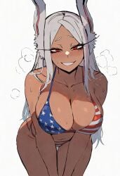 1girls ai_generated bare_arms bare_legs bare_shoulders bare_thighs big_breasts bikini bikini_bottom bikini_top blush bunny_girl bunnysuit clothed clothing color dark-skinned_female dark_skin female female_focus female_only hi_res large_breasts long_hair looking_at_viewer miruko my_hero_academia red_eyes rumi_usagiyama santaclausai solo solo_female superheroine tagme thick_thighs white_hair