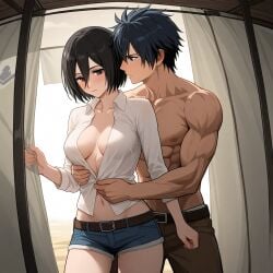 ai_generated attack_on_titan crossover fairy_tail gray_fullbuster mikasa_ackerman partially_clothed