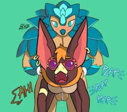 anthro anthro_on_anthro balls bat bat_ears bat_leaper_(windblown) bat_nose bat_with_benefits blue_body blue_scales blush bodily_fluids brown_body brown_fur clothed clothing cum cum_drip cum_inside doggy_style dripping duo ear_piercing eyewear female from_behind_position fur genital_fluids genitals male male/female mammal open_mouth pangolin pangolin_leaper_(windblown) partially_clothed piercing scales sex teal_eyes teeth windblown_(game)