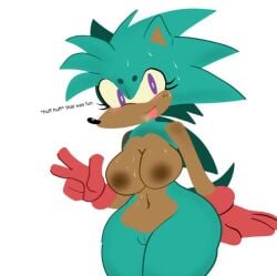 1girls breasts cyan_tail purple_eyes quills red_gloves solo sonic_oc