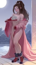 1girls breasts cheshirrr covering fatal_fury female mai_shiranui nude tagme tongue_out