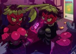 1girls 2girls anthro anthrofied ass breasts cherry_bomb_(pvz) female flora_fauna honghito honguito plant plant_girl plant_humanoid plantie plants_vs._zombies plants_vs_zombies popcap_games pussy