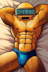 body_hair boxers cussing garnold_(sprunki) gay in_bed incredibox incredibox_mod male muscular pubic_hair sprunki suit sweat underwear visor