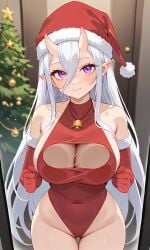 ai_generated atuqai big big_breasts dress horns long_hair merry_christmas rawr_rina white_hair