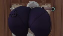 3d animated ass ass_focus ass_shake bare_shoulders blue_hair bodysuit fat_ass female from_behind genshin_impact huge_ass jiggle kishi leaning leaning_forward no_sound pants short_hair skin_tight solo tagme thick_thighs twerking video yelan_(genshin_impact)