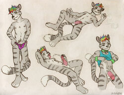 1boy 420 2014 anthro artist_name balls ballsack barbed_humanoid_penis barbs body_fur bottomless clothing collar cum cum_in_hand cum_in_own_mouth drugs erection feline furry furry_only genital_piercing green_eyes grey_fur grey_stripes hybrid_penis male male_nipples male_only male_pubic_hair mammal marijuana masturbation multicolored_hair nude_male orgasm panties penis penis_piercing piercing pose prince_albert_piercing rainbow rainbow_hair scrotum sicklyhypnos sketch smoking smooth_penis solo tail testicles underwear