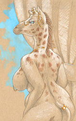 cadmiumtea female giraffe mammal piercing spots traditional_media