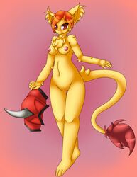 anthro bandai breasts c0sm0 digimon feline female fur furry mammal mrsorange nipples nude pikuna pikunamon pussy