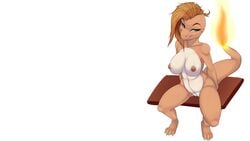 2014 anthro breasts charmander female fire nintendo nipples nude pokémon_(species) pokemon pussy sitting solo sparky-corpsee video_games wallpapper