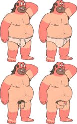 1boy artist_request bara beard black_eyes blush boner briefs briefs_only brown_hair bulge bulge_through_clothing cartoon_network chubby color dilf erect_penis erection facial_hair flaccid flaccid_penis foreskin greg_universe human long_foreskin long_hair male male_only naked nude partially_retracted_foreskin penis precum solo standing steven_universe uncut underwear white_background