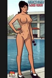 1girls archer_(series) ass breasts dark-skinned_female dark_skin earrings edit female female_only hairless_pussy hoop_earrings lana_kane mature_female nude pool pussy secret_agent shaved_pussy solo spy sunglasses swimming_pool undercover vagina