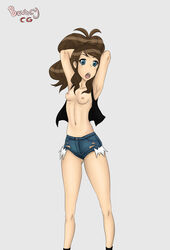 1girls bouncycg breasts female female_only hilda_(pokemon) human human_only petite pokemon shorts solo