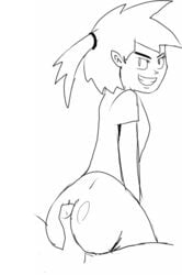 1boy ass big_ass buttjob clothed female laudegrance male monochrome nickelodeon penis shirt smile straight_hair the_fairly_oddparents vicky vicky_(fairly_odd_parents)