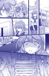 4boys ahoge black_hair blackmail cellphone cigarette comic female kantai_collection kimura_shuuichi long_hair monochrome multiple_boys phone school_uniform serafuku silent_comic smartphone smoking ushio_(kantai_collection)