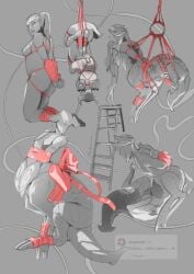 1boy1girl 2025 al-an alien architect_(subnautica) arms_behind_back ass bondage breasts cybernetics cyborg cynautica duo female hair hanging head_down heart_shape heart_symbol human kissing ladder machine male male/female mammal markings nipples ponytail ribbon ribbon_bondage robin_ayou simple_background stockings subnautica subnautica_below_zero tail taur tied tied_arms tied_legs tied_up unknown_worlds_entertainment