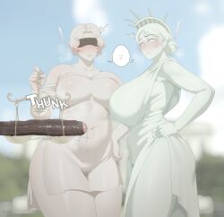 2025 2girls big_breasts big_penis blindfold breasts chubby chubby_female dark-skinned_male dialogue duplicate english_text female fine_art_parody green-skinned_female green_skin hi_res high_resolution higher_resolution_available highres holding_object huge_ass huge_breasts huge_cock huge_penis imminent_sex lady_justice lady_justice_(statue) large_breasts large_penis light-skinned_female light_skin looking_at_penis male pale-skinned_female pale_skin penis penis_awe pussy real_life scale society soraoraora statue statue_of_justice statue_of_liberty text thick_thighs turned_on veiny_penis wet_pussy