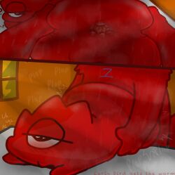 anthro anus ass balls big_butt blush bodily_fluids candy dessert duo fan_character food food_creature genitals gummy_(food) gummy_creature jelly_defense living_candy looking_pleasured male male/male nakeilyar pounding_ass red_body sex spread_anus spreading sweat wilt_(nakeilyar)