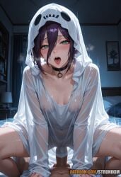 1boy ahe_gao ai_generated ass big_penis blush breasts chainsaw_man choker cowgirl_position eye_contact female furrowed_brow furrowed_eyebrows ghost ghost_costume ghost_girl green_eyes halloween halloween_costume halloween_theme hands_on_stomach hi_res high_quality high_resolution highres legs light-skinned_female long_penis looking_at_viewer male nude open_mouth patreon patreon_logo patreon_url patreon_username penis pleasure_face pov pov_eye_contact purple_hair reze_(chainsaw_man) sex squatting straddling strunikim sweat sweatdrop sweating sweaty thighs tongue tongue_out transparent_clothing wet_clothes wet_skin