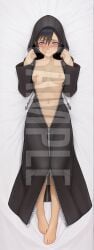 1girls ai_generated black_hair blue_eyes breasts dakimakura embarrassed female full_body hi_res high_resolution highres hoodie kingdom_hearts lying lying_on_back nipples patreon shy sleeplessnighty solo solo_focus tagme watermark xion